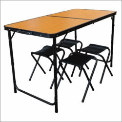 Mesa valija Spinit color madera con 4 bancos 1,20 x 60 x 70