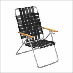 Reposera asiento alto cintas con apoya brazos de madera